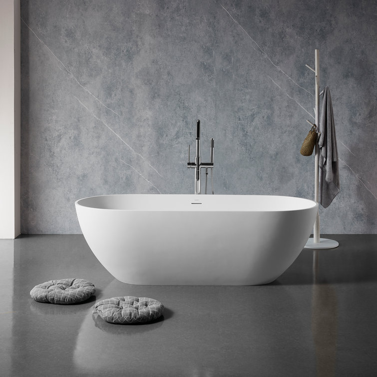 59" White Acrylic Freestanding Soaking Bathtub with Drain