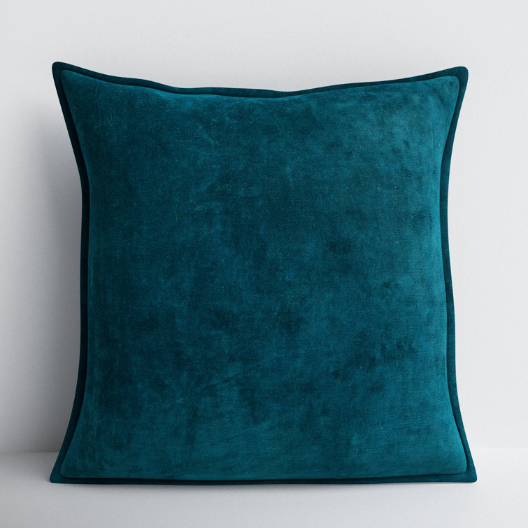 Teal Velvet-Like Cotton Square Throw Pillow with Flanged Edges