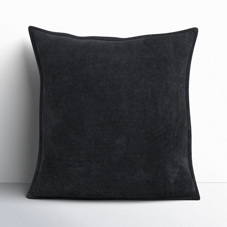 Edgar Black Cotton Square Throw Pillow with Flanged Edges