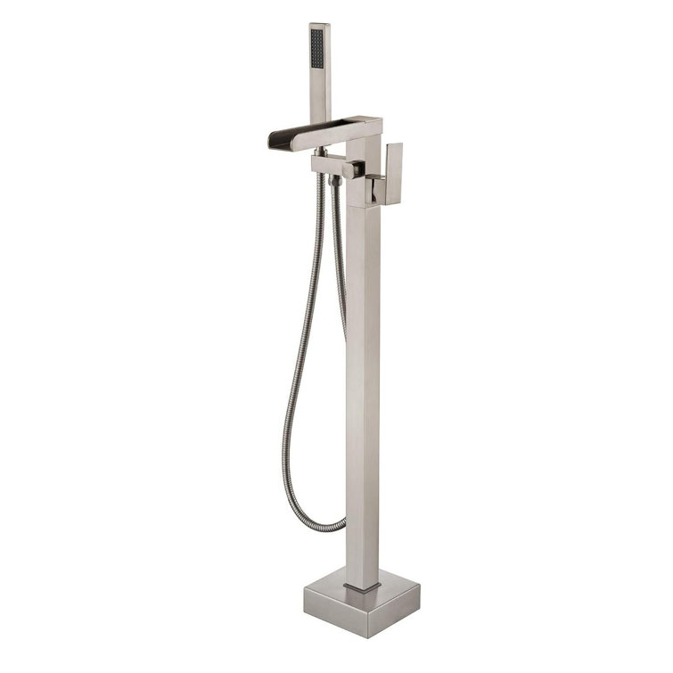Brushed Nickel Freestanding Waterfall Tub Filler Faucet with Hand Shower
