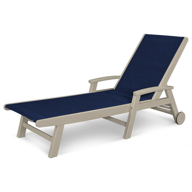 Sand and Navy Blue Coastal Chaise Lounger with Wheels
