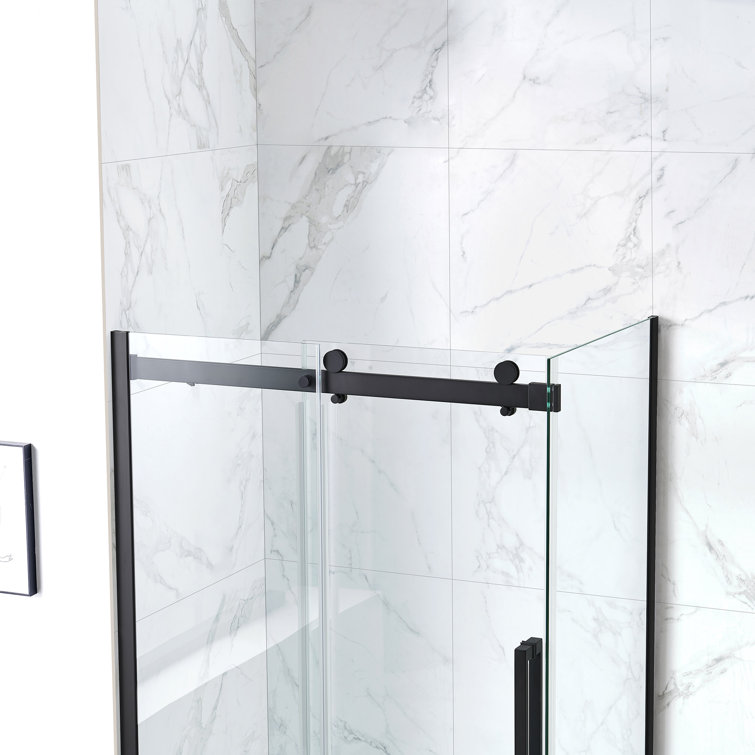 Matte Black Frameless Glass Corner Shower Kit with Soft-Close Door
