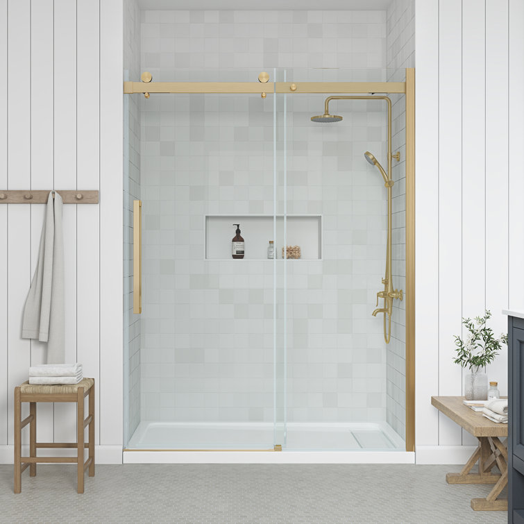 Bel Gold Frameless Sliding Shower Door with Clear Glass