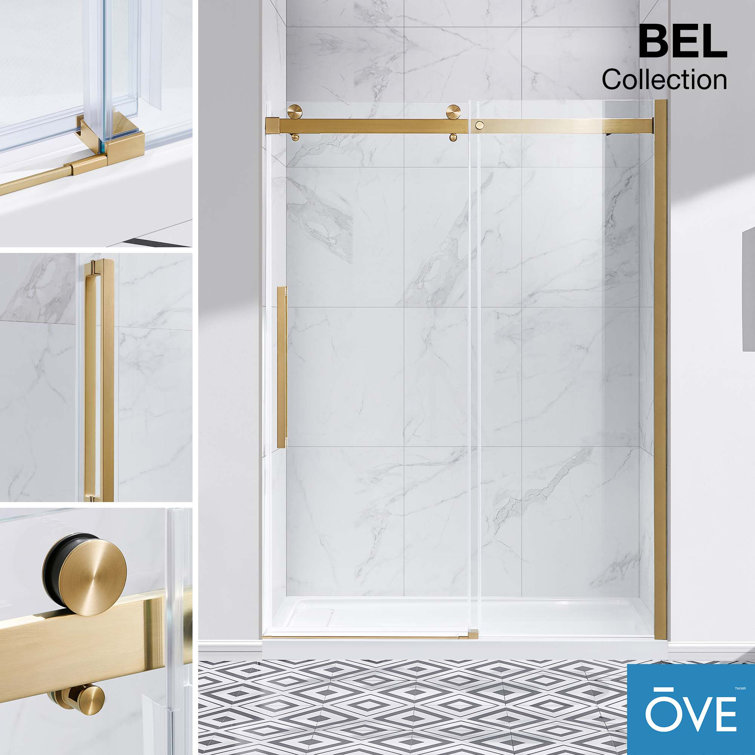 Bel Gold Frameless Sliding Shower Door with Clear Glass