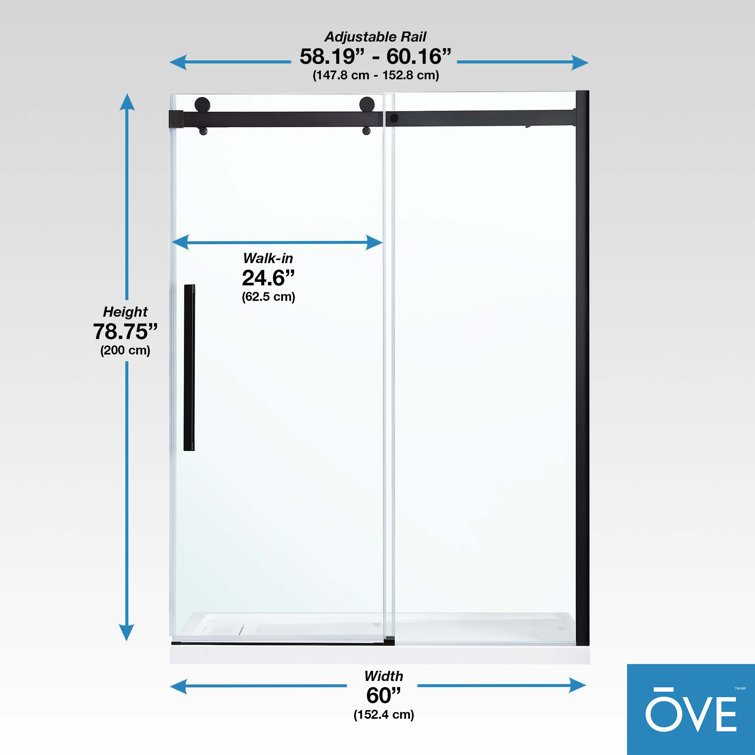 Bel Matte Black Frameless Sliding Shower Door with Clear Glass Panels