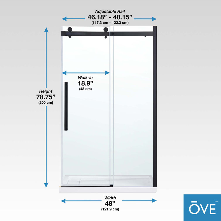 Bel Matte Black Frameless Sliding Shower Door with Clear Glass