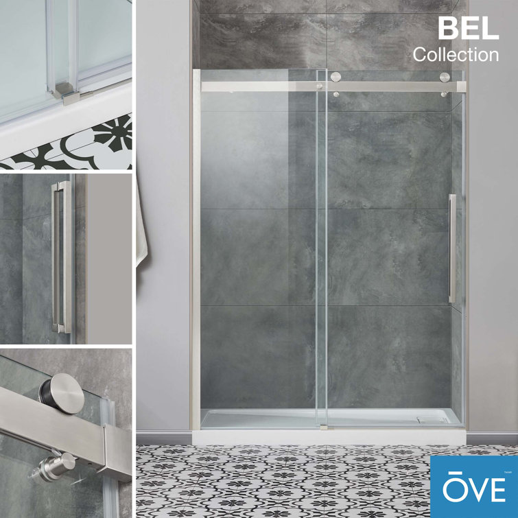 Bel Satin Nickel Frameless Sliding Shower Door with Clear Glass