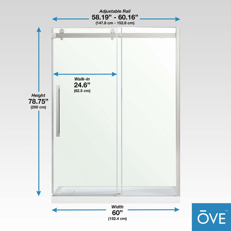 Bel Satin Nickel Frameless Sliding Shower Door with Clear Glass