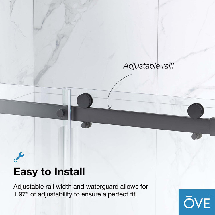 Bel Matte Black Frameless Sliding Shower Door with Clear Glass Panels