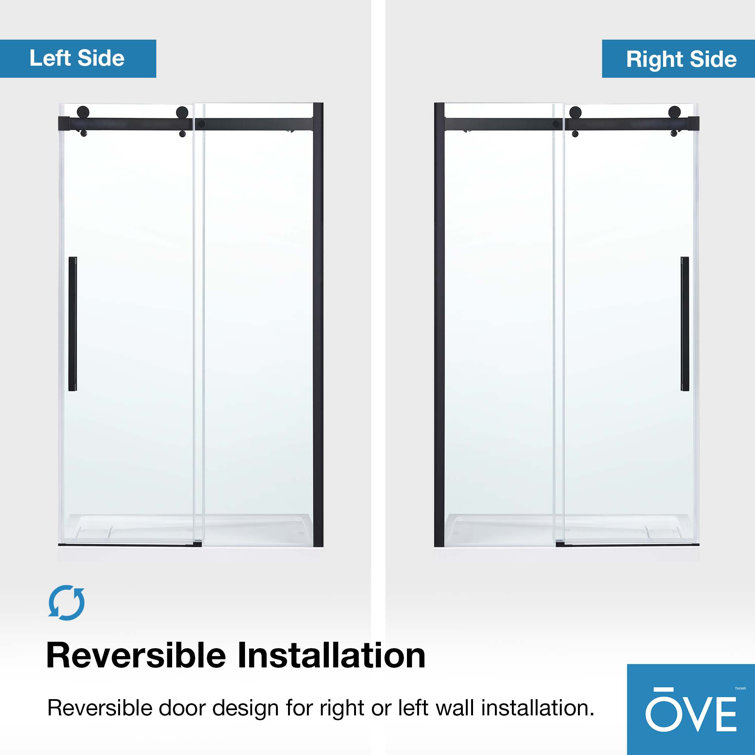 Bel Matte Black Frameless Sliding Shower Door with Clear Glass