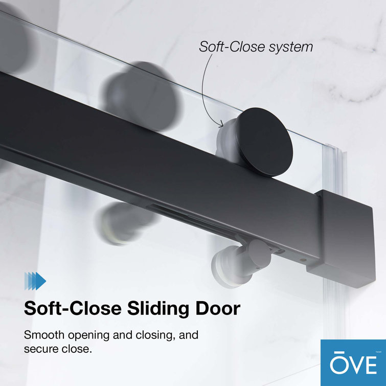 Bel Matte Black Frameless Sliding Shower Door with Clear Glass Panels