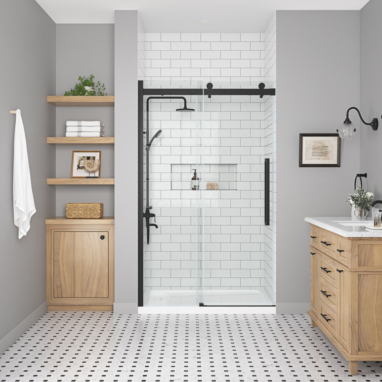 Matte Black 32" x 48" Frameless Glass Shower Kit