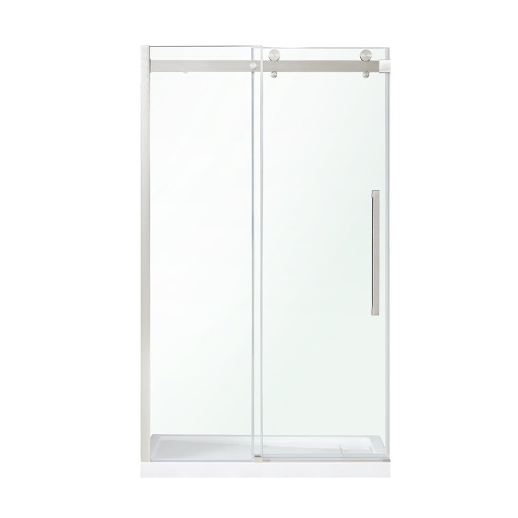 Satin Nickel Frameless Sliding Soft Close Shower Door with Clear Glass