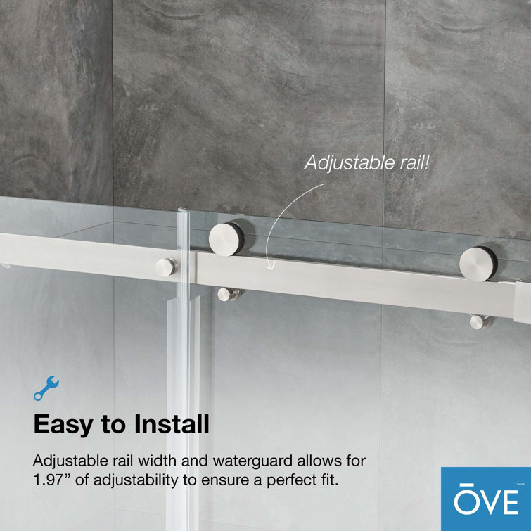 Satin Nickel Frameless Sliding Soft Close Shower Door with Clear Glass
