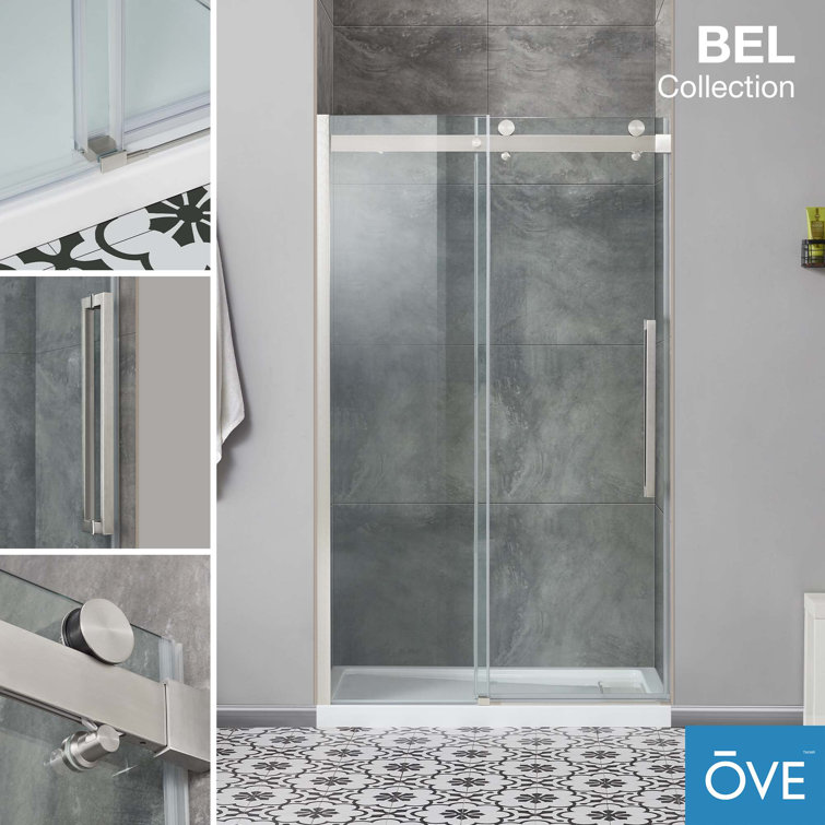 Satin Nickel Frameless Sliding Soft Close Shower Door with Clear Glass