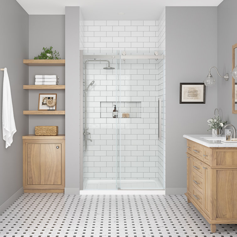 Satin Nickel Frameless Sliding Soft Close Shower Door with Clear Glass