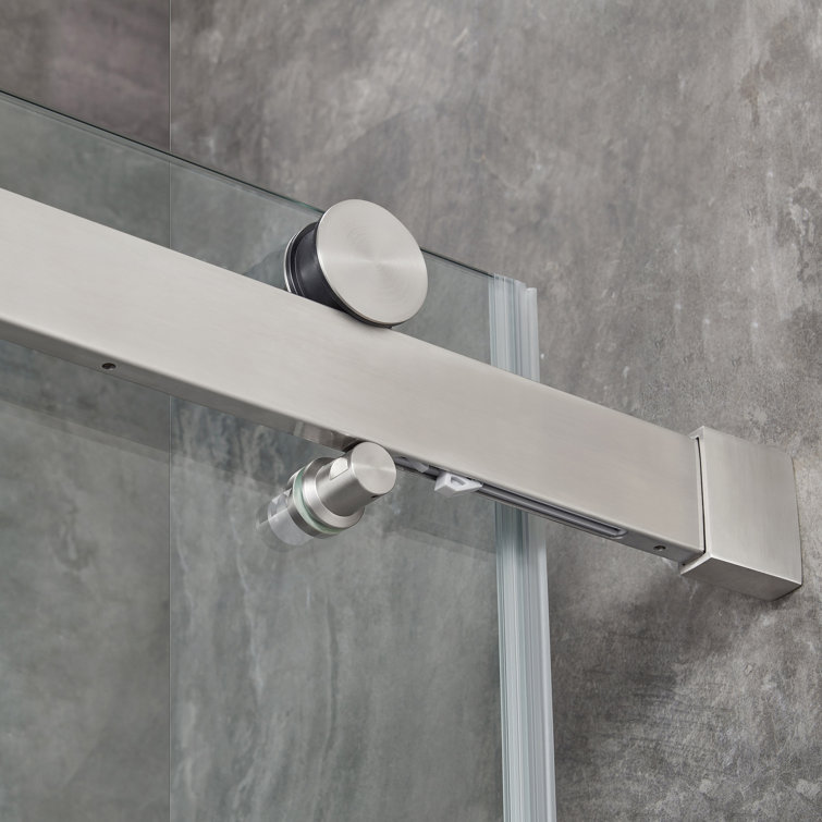Satin Nickel Frameless Sliding Soft Close Shower Door with Clear Glass