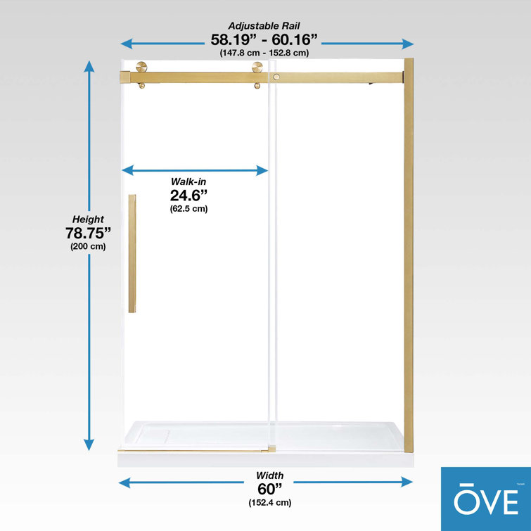 Bel Gold Frameless Sliding Shower Door with Clear Glass