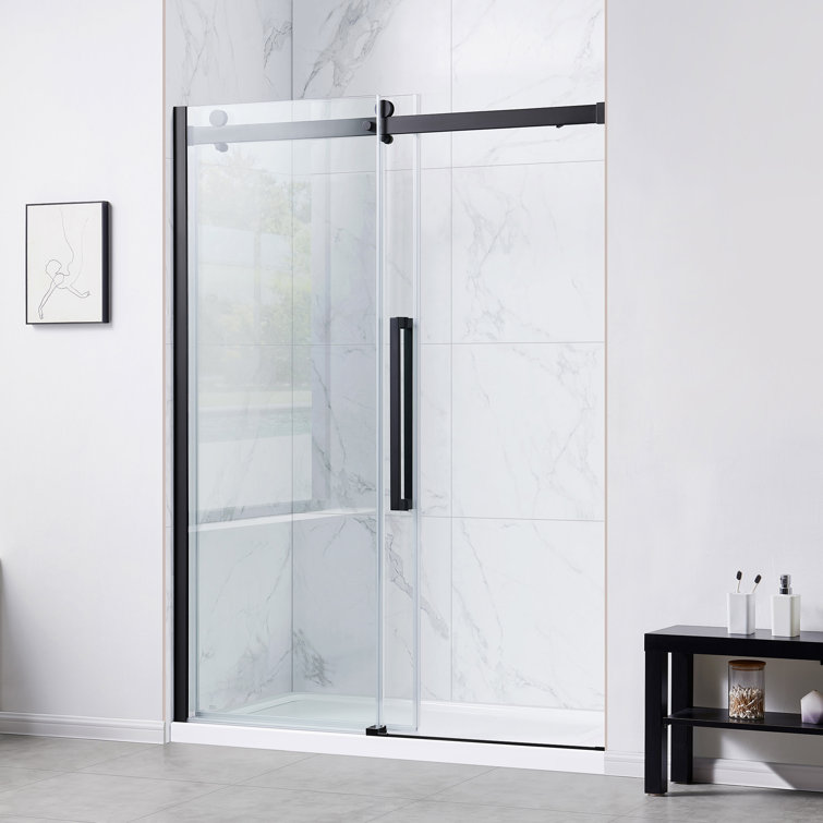 Bel 60" Matte Black and Clear Glass Frameless Sliding Shower Kit