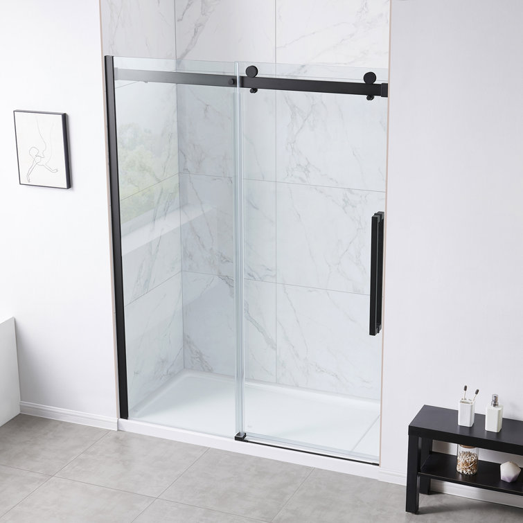 Bel 60" Matte Black and Clear Glass Frameless Sliding Shower Kit