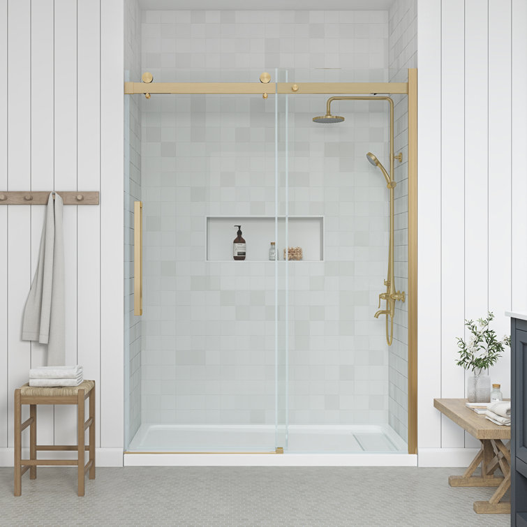Bel Gold Frameless Sliding Shower Door with Clear Glass