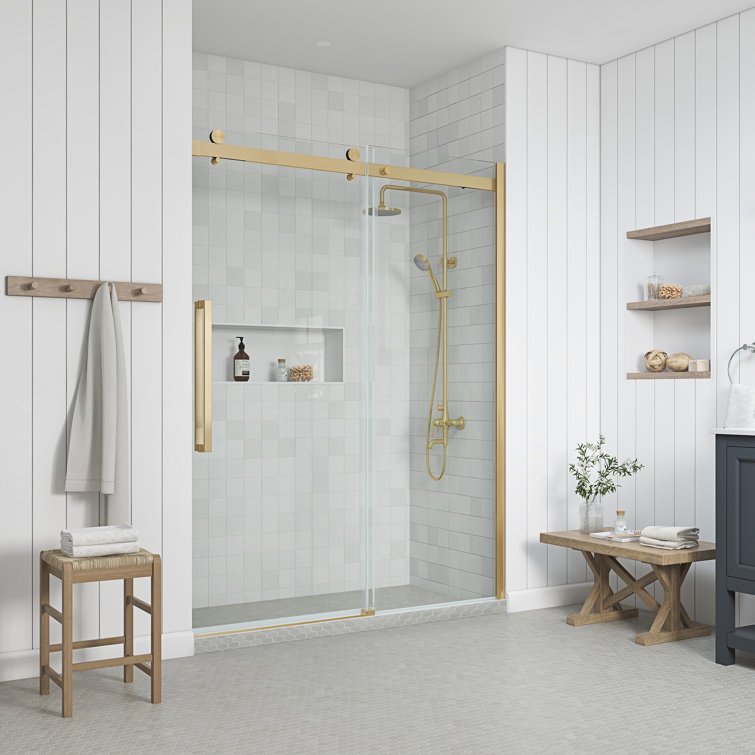 Bel Gold Frameless Sliding Shower Door with Clear Glass