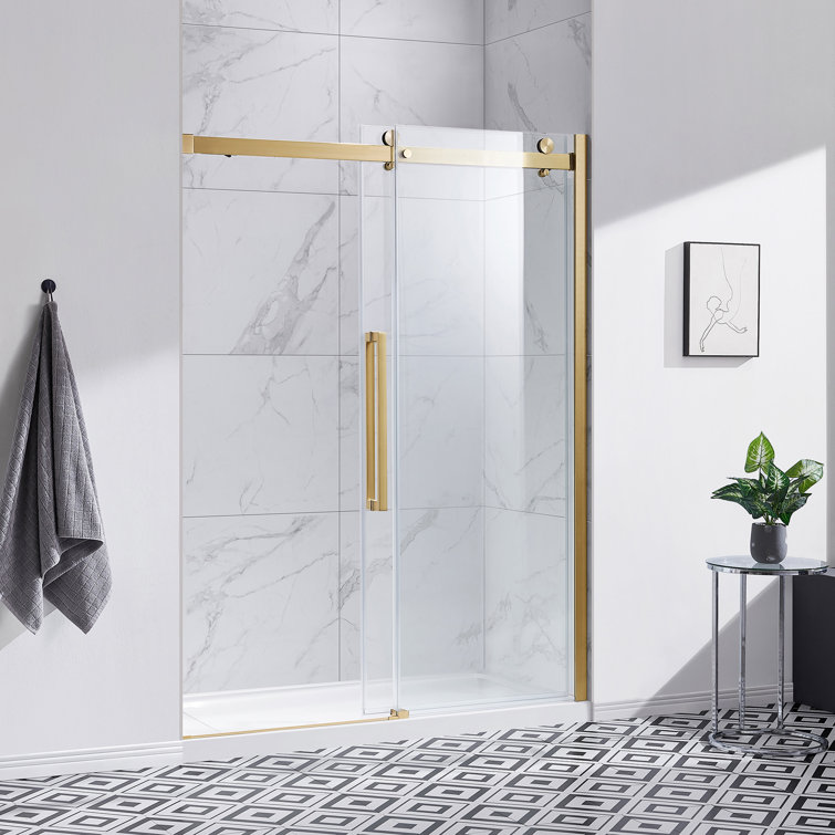 Bel Gold Frameless Sliding Shower Door with Clear Glass