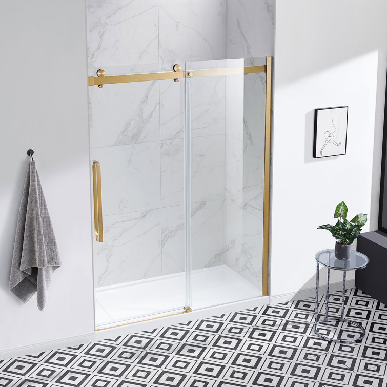 Bel Gold Frameless Sliding Shower Door with Clear Glass