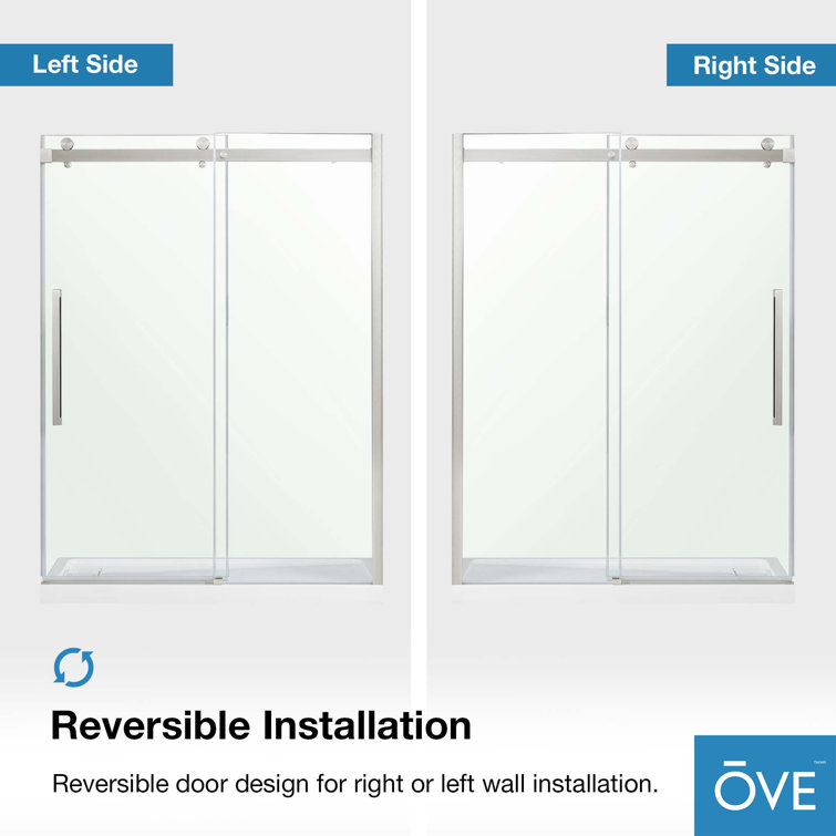 Bel Satin Nickel Frameless Sliding Shower Door with Clear Glass