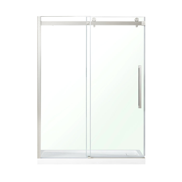 Bel Satin Nickel Frameless Sliding Shower Door with Clear Glass