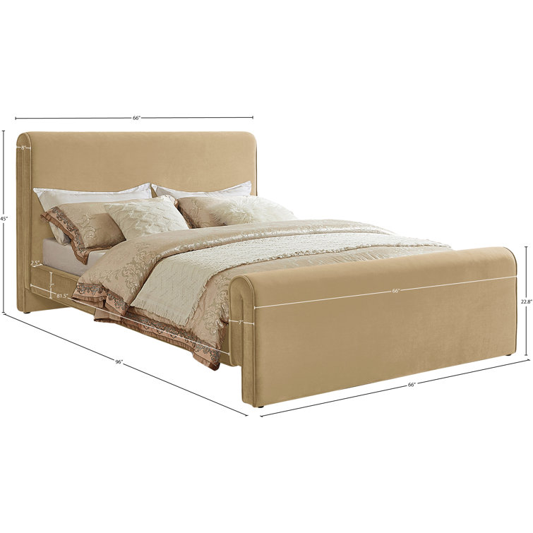 Camel Velvet Upholstered Queen Bed with Headboard