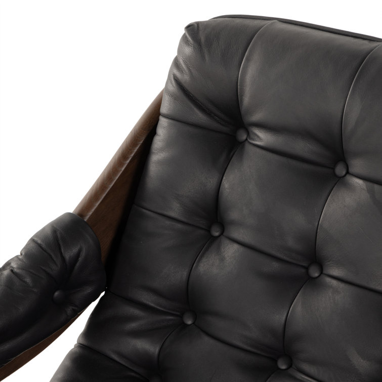 Heirloom Black Leather and Wood Handcrafted Accent Chair