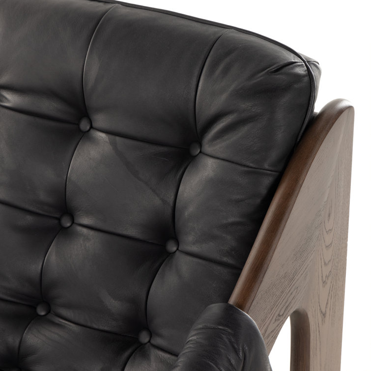 Heirloom Black Leather and Wood Handcrafted Accent Chair
