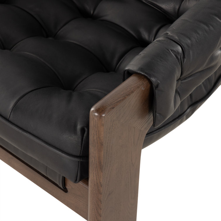 Heirloom Black Leather and Wood Handcrafted Accent Chair