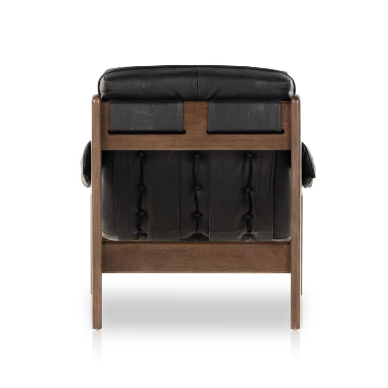 Heirloom Black Leather and Wood Handcrafted Accent Chair