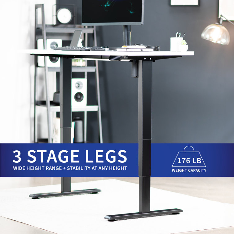 Light Wood and Black Adjustable Height Standing Desk with Power Outlet
