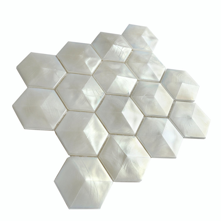 Aurora Glossy White Glass Hexagonal Mosaic Tile 10x12