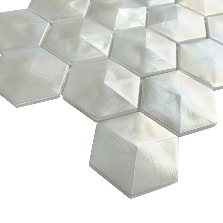 Aurora Glossy White Glass Hexagonal Mosaic Tile 10x12
