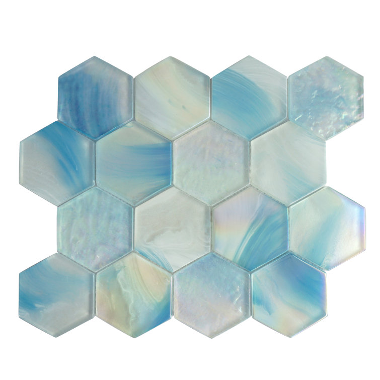 Aurora Blue Glossy Glass Hexagonal Mosaic Tile