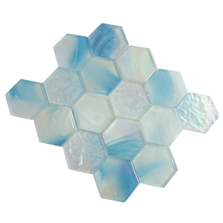 Aurora Blue Glossy Glass Hexagonal Mosaic Tile