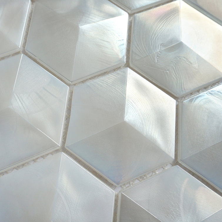 Aurora Glossy White Glass Hexagonal Mosaic Tile 10x12