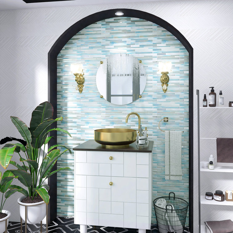 Aurora Blue Glossy Glass Interlocking Mosaic Tile