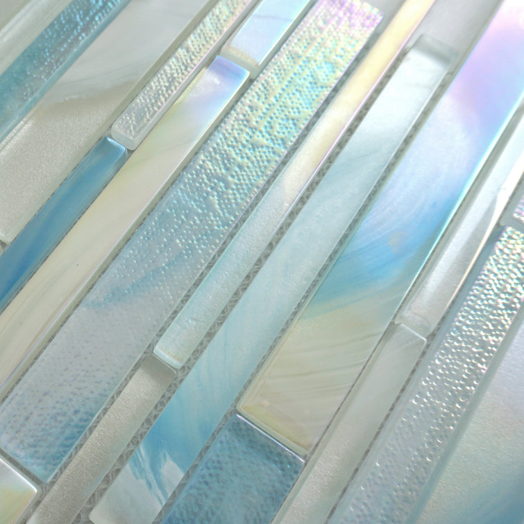 Aurora Blue Glossy Glass Interlocking Mosaic Tile