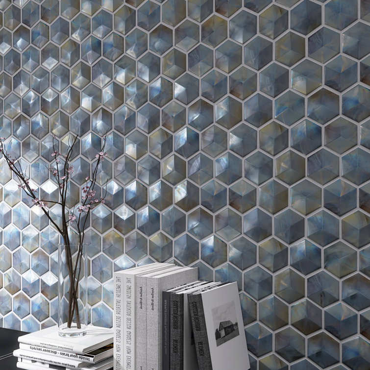 Aurora Glossy Gray Glass Hexagonal Mosaic Tile Sheet