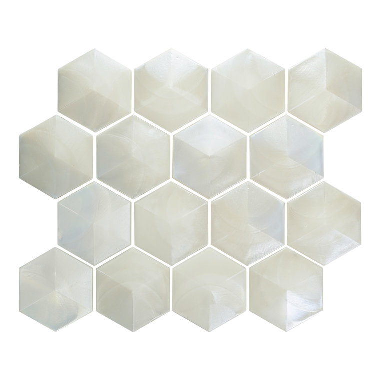 Aurora Glossy White Glass Hexagonal Mosaic Tile 10x12