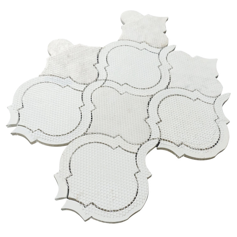 Polished White Marble Look Versailles Mosaic Tile Sheet