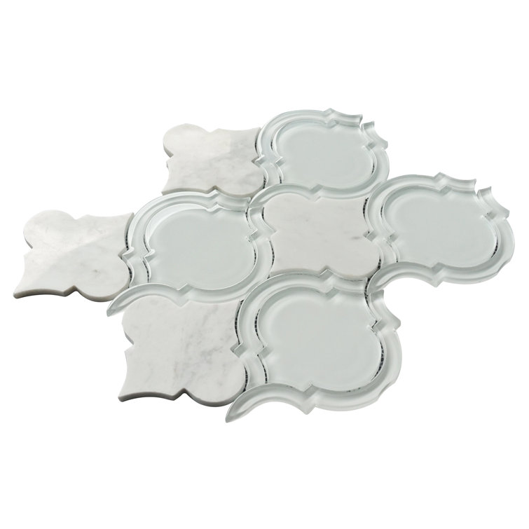 Polished White Marble Look Versailles Mosaic Tile Sheet