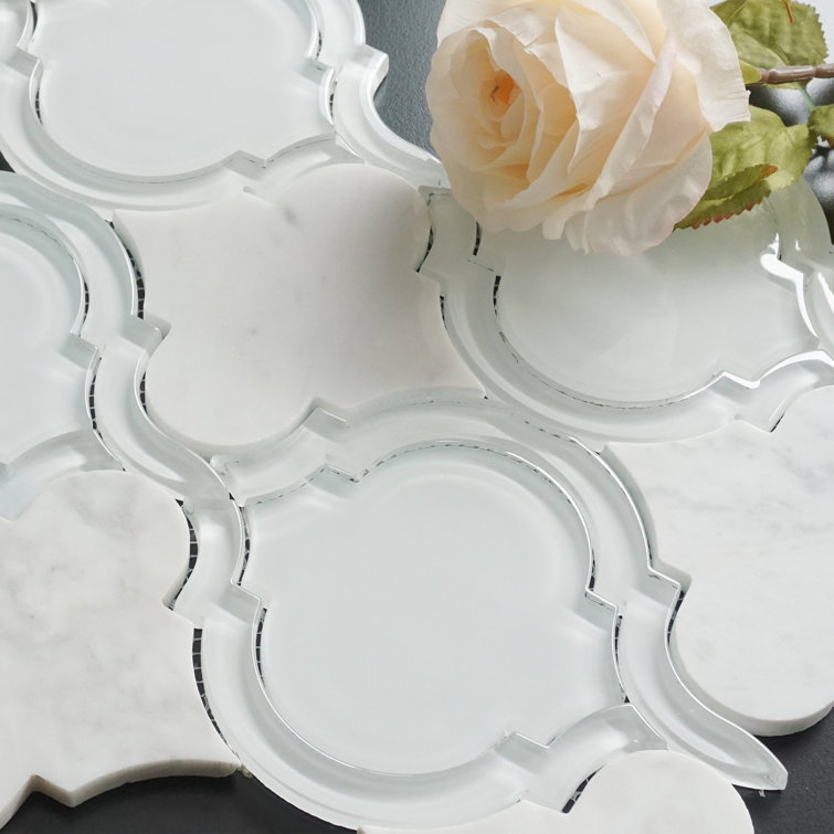 Polished White Marble Look Versailles Mosaic Tile Sheet