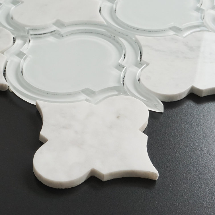 Polished White Marble Look Versailles Mosaic Tile Sheet