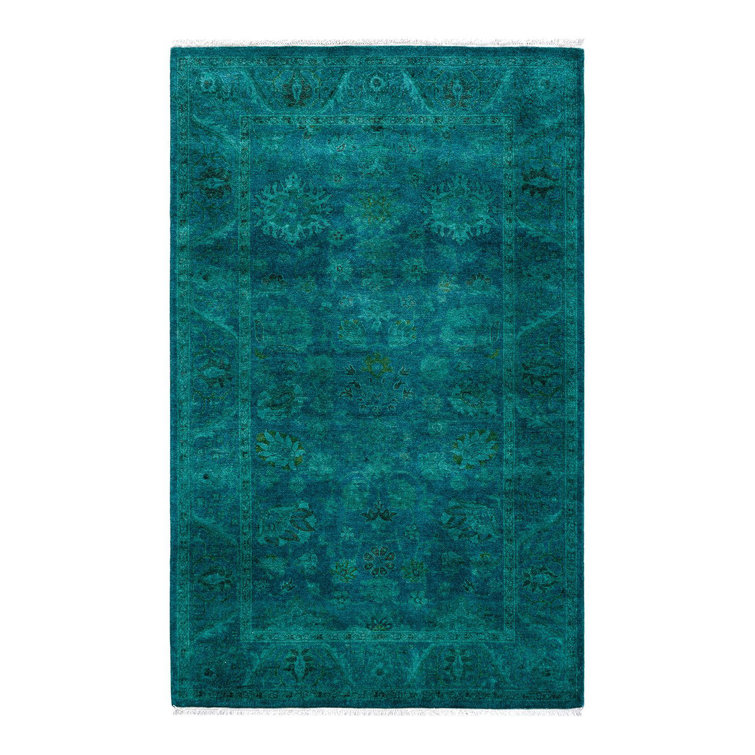 Hand-Knotted Blue Wool Rectangular Area Rug 3'3" x 5'2"